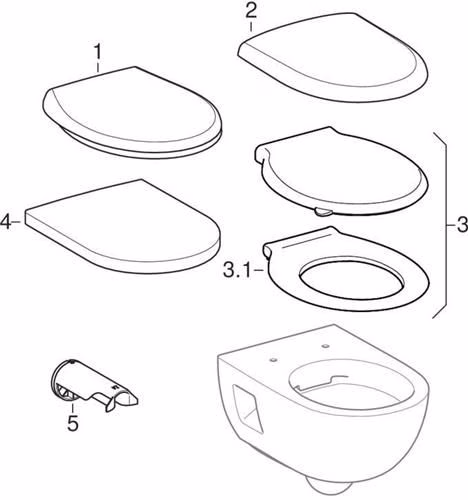 Geberit Renova, WC suspendu, chasse d'eau basse position, partiellement fermé, Rimfree, blanc