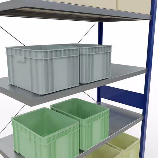 Figure n° 15 de l'article étagère complémentaire, étagère à étagères, système enfichable MULTIplus250, 3000 x 1300 x 600 mm, 7 étagères, RAL 5010 bleu gentiane/galvanisé du groupe de produits système enfichable de la marque Schulte Lagertechnik