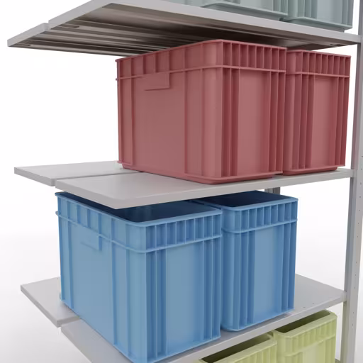 Une autre vue de l'article Tablette supplémentaire, tablette double, système d'étagères enfichables MULTIplus150, 2000 x 1000 x (2x400) mm (HxLxP), 2x5 tablettes, barres de longueur, RAL 7035 gris clair Une autre vue de l'article Étagère rapportée, étagère double, système d'étagère enfichable MULTIplus150, 2000 x 1000 x (2x400) mm, 2x5 étagères, RAL 7035 gris clair de la catégorie étagères