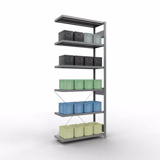 Figura n. 12 dell'articolo scaffale aggiuntivo, scaffale a scaffale, sistema a innesto MULTIplus330, 2500 x 1000 x 400 mm (AxLxP), 6 ripiani, traversa, zincato del gruppo di prodotti sistema a innesto della marca Schulte Lagertechnik