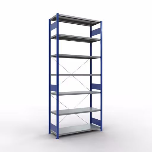 Figure n° 8 de l'article étagère de base, étagère, système enfichable MULTIplus250, 3000 x 1300 x 500 mm, 7 étagères, traverse, RAL 5010 bleu gentiane/galvanisé du groupe de produits système enfichable de Schulte Lagertechnik