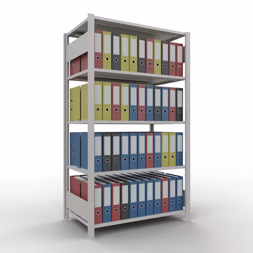 Étagère de base, étagère de bureau, système enfichable MULTIplus150, 1800 x 1000 x 600 mm, 5 étagères, avec butée centrale, gris clair de Schulte Lagertechnik de la gamme d'étagères de bureau