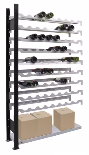 Scaffale aggiuntivo, portabottiglie 1800 x 1000 x 250 mm, nero/argento, 9 ripiani per 72 bottiglie della marca Schulte Lagertechnik dalla gamma di scaffali per scaffali