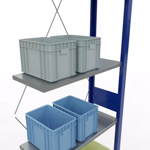 Rayonnage supplémentaire, étagère à étagères, système enfichable MULTIplus150, 3000 x 750 x 300 mm, 7 étagères, traverse, RAL 5010 bleu gentiane/galvanisé/galvanisé de la catégorie d'étagères supplémentaires avec le GTIN 4004514279859 , système d'étagères enfichables MULTIplus150, 3000 x 750 x 300 mm, 7 étagères, RAL 5010 bleu gentiane/galvanisé/galvanisé de Schulte Lagertechnik de la gamme de produits du système enfichable