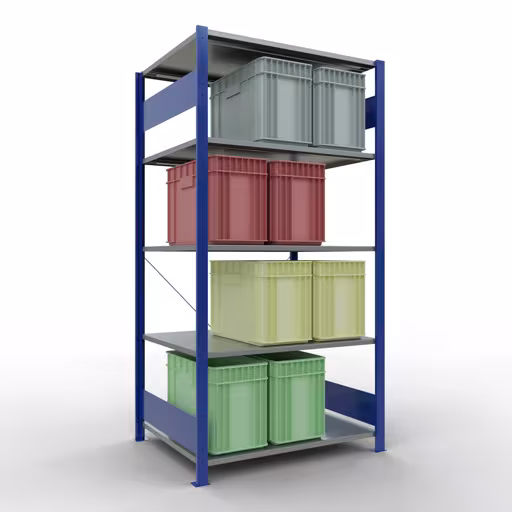 Immagine del prodotto n. 6 dell'articolo scaffale base, scaffale, sistema a innesto MULTIplus150, 2000 x 1000 x 800 mm (AxLxP), 5 ripiani, traversa, RAL 5010/zincato della gamma di prodotti del sistema a innesto della marca Schulte Lagertechnik