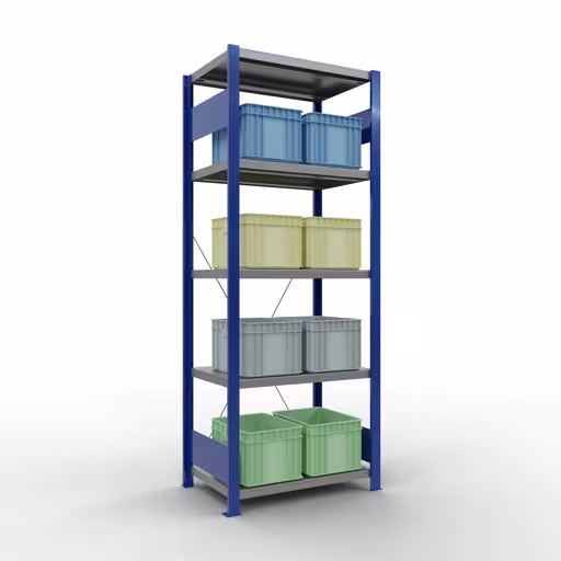 Scaffale base, scaffale, sistema a innesto MULTIplus250, 2000 x 750 x 500 mm (AxLxP), 5 ripiani, traversa, RAL 5010 blu genziana/zincato/zincato di Schulte Lagertechnik con l'articolo n. 12950-75-B