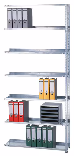 Étagère supplémentaire, étagère de bureau, système de vis MULTIplus85, 2300 x 750 x 300 mm (HxLxP), 6 étagères, galvanisées, avec bande de butée, système de vis, réf. 10458