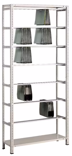 Ripiano base, ripiano per cucitrice pendolare avvitato "Elba/Leitz", 2300 x 1000 x 350 mm (AxLxP), RAL 7035 grigio chiaro, 7 aste pendolari di Schulte Lagertechnik Ripiano base, ripiano per cucitrice pendolare a vite "Elba/Leitz", 2300 x 1000 x 350 mm (AxLxP), RAL 7035 grigio chiaro, 7 aste pendolari, ripiani per cucitrice pendolare, art.-nr. 30672