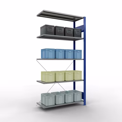 Immagine del prodotto n. 13 dell'articolo Scaffale aggiuntivo, scaffale, sistema a innesto MULTIplus85, 2000 x 1000 x 400 mm (AxLxP), 5 ripiani, traversa, RAL 5010 blu genziana Figura n. 13 dell'articolo scaffale aggiuntivo, scaffale, sistema a innesto MULTIplus85, 2000 x 1000 x 400 mm (AxLxP), 5 ripiani, traversa, RAL 5010 blu genziana del gruppo di prodotti sistema a innesto della marca Schulte Lagertechnik