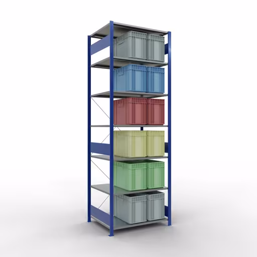 Étagère de base, étagère, système enfichable MULTIplus150, 3000 x 1000 x 800 mm (HxLxP), 7 étagères, traverse, RAL 5010/galvanisé de la catégorie d'étagères de base avec le GTIN 4004514279279 Étagère de base, étagère, système enfichable MULTIplus150, 3000 x 1000 x 800 mm, 7 étagères, traverse, RAL 5010/galvanisé de la marque Schulte Lagertechnik de la gamme de produits du système enfichable