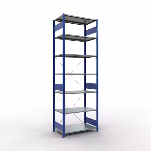Scaffale base, scaffale, sistema a innesto MULTIplus150, 3000 x 1000 x 600 mm (AxLxP), 7 ripiani, traversa, RAL 5010/zincato di Schulte Lagertechnik con l'articolo n. 12762-B