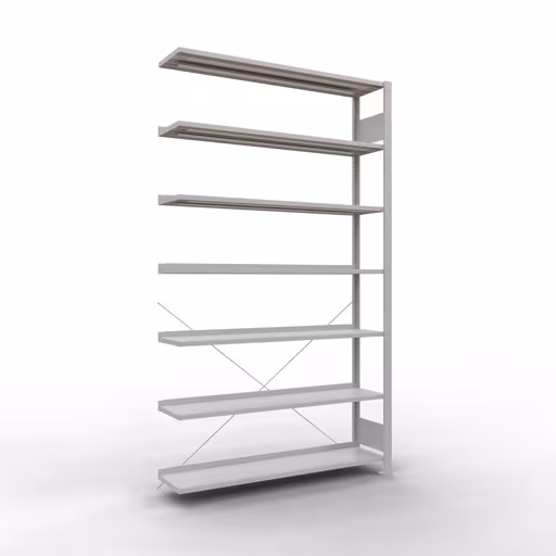 Scaffale sovrapponibile, scaffale per ufficio, sistema a innesto MULTIplus85, 2300 x 1300 x 300 mm (AxLxP), 7 ripiani, traversa, con listello di arresto, grigio chiaro, sistema a innesto, articolo n. 36017