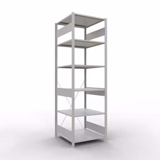 Une autre vue de l'article étagère de base, étagère, système enfichable MULTIplus150, 2500 x 750 x 800 mm, 6 étagères, gris clair RAL 7035 de la catégorie système enfichable