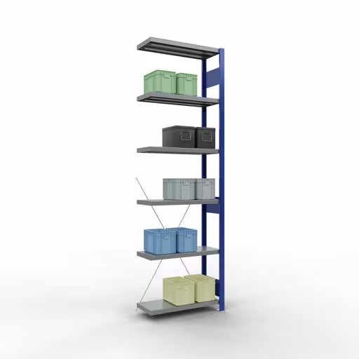 Immagine del prodotto n. 12 dell'articolo Scaffale aggiuntivo, scaffale, sistema a innesto MULTIplus250, 2500 x 750 x 300 mm (AxLxP), 6 ripiani, traversa, RAL 5010 blu genziana/zincato/zincato Figura n. 12 dell'articolo scaffale aggiuntivo, scaffale, sistema a innesto MULTIplus250, 2500 x 750 x 300 mm (AxLxP), 6 ripiani, traversa, RAL 5010 blu genziana/zincato/zincato del gruppo di prodotti sistema a innesto della marca Schulte Lagertechnik