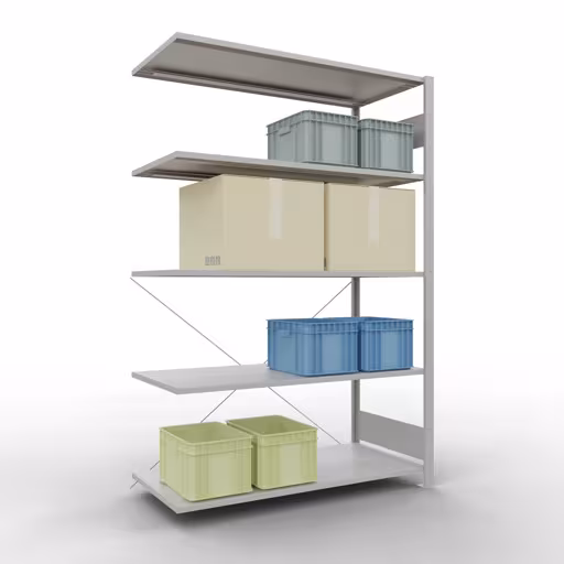 Représentation supplémentaire de l'article Tablette supplémentaire pour système enfichable 2000x1300x600 mm, type 150 kg, gris clair Représentation supplémentaire de l'article système enfichable 2000x1300x600 mm, type 150 kg, gris clair