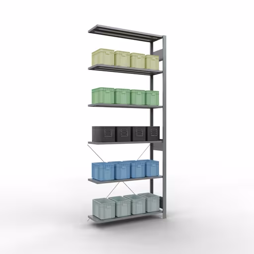 Image du produit n° 12 de l'article Rayonnage complémentaire, rayonnage à étagères, système enfichable MULTIplus85, 2500 x 1000 x 300 mm (HxLxP), 6 étagères, traverse, galvanisé Figure n° 12 de l'article étagère complémentaire, étagère à étagères, système enfichable MULTIplus85, 2500 x 1000 x 300 mm, 6 étagères, traverse, galvanisée du groupe de produits système enfichable de la marque Schulte Lagertechnik