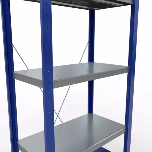 Figura n. 13 dell'articolo scaffale base, scaffale, sistema a innesto MULTIplus250, 2000 x 750 x 400 mm (AxLxP), 5 ripiani, traversa, RAL 5010 blu genziana/zincato/zincato del gruppo di prodotti sistema a innesto della marca Schulte Lagertechnik