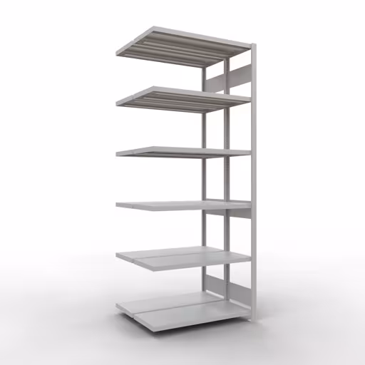 Une autre vue de l'article, étagère double, système d'étagères MULTIplus250, 2500 x 1000 x (2x400) mm, 2x6 étagères, gris clair RAL 7035 de la catégorie étagère