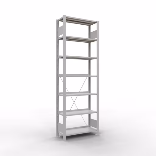Scaffale Basic, scaffale per ufficio, sistema a innesto MULTIplus85, 2300 x 750 x 300 mm (AxLxP), 7 ripiani, traversa, con listello di arresto, grigio chiaro, sistema a innesto, articolo n. 36012