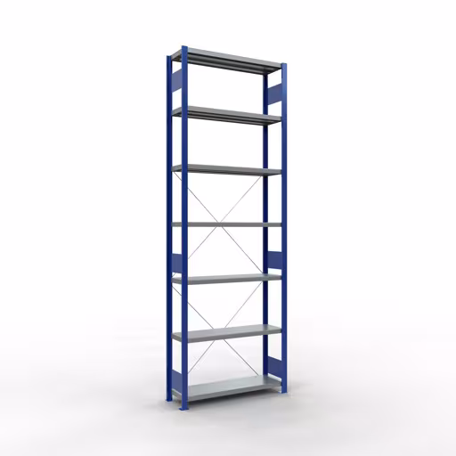 Image du produit n° 13 de l'article étagère de base, système enfichable MULTIplus250, 3000 x 1000 x 300 mm, 7 étagères, RAL 5010 bleu gentiane/galvanisé de la gamme de produits système enfichable de la marque Schulte Lagertechnik