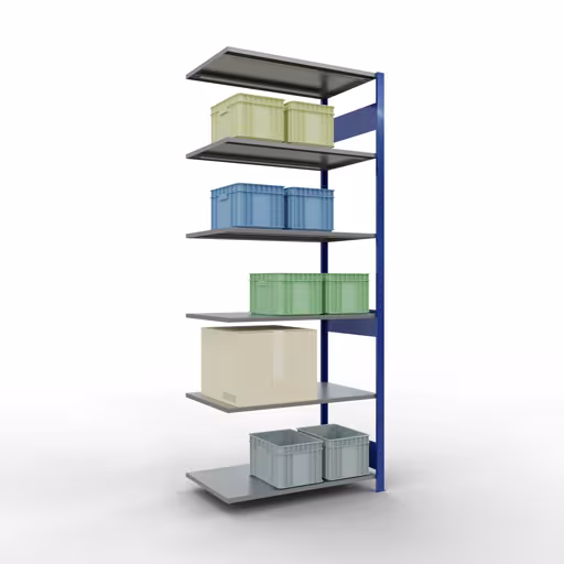 Représentation supplémentaire de l'article, étagère supplémentaire, système d'étagères MULTIplus150, 2500 x 1000 x 600 mm, 6 étagères, RAL 5010 bleu gentiane/galvanisé à partir de l'étagère supplémentaire