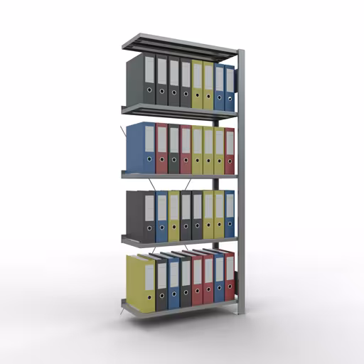 Produktbild Nr 16 des Artikels Anbauregal, Büro-Fachbodenregal Stecksystem MULTIplus85, 1800 x 750 x 300 mm (HxBxT), 5 Fachböden, Kreuzstrebe, verzinkt, mit Anschlagleiste Abbildung Nr 16 des Artikels Anbauregal, Büro-Fachbodenregal Stecksystem MULTIplus85, 1800 x 750 x 300 mm (HxBxT), 5 Fachböden, Kreuzstrebe, verzinkt, mit Anschlagleiste aus der Produktgruppe Büroregale von der Marke Schulte Lagertechnik