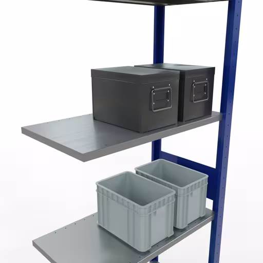 Scaffali componibili, scaffali, sistema a innesto MULTIplus150, 3000 x 750 x 400 mm (AxLxP), 7 ripiani, barre longitudinali, RAL 5010 blu genziana/zincato/zincato della marca Schulte Lagertechnik della gamma sistemi a innesto