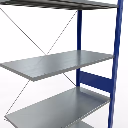 Une autre vue de l'article Rayonnage rapporté, rayonnage à étagères, système enfichable MULTIplus150, 3000 x 1000 x 500 mm (HxLxP), 7 tablettes, traverse, RAL 5010/galvanisé Une autre vue de l'article Étagère rapportée, étagère système enfichable MULTIplus150, 3000 x 1000 x 500 mm, 7 étagères, RAL 5010/galvanisé de la catégorie système enfichable