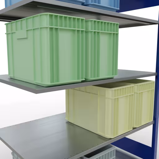 Anbauregal, Fachbodenregal Stecksystem MULTIplus150, 2000 x 1300 x 800 mm (HxBxT), 5 Fachböden, Längenriegel, RAL 5010 enzianblau/verzinkt von Schulte Lagertechnik mit der Artikelnr. 12785-130-LR-B