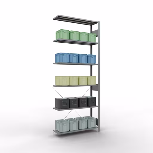Figura n. 13 dell'articolo scaffale aggiuntivo, scaffale a scaffale, sistema a innesto MULTIplus150, 2500 x 1000 x 300 mm (AxLxP), 6 ripiani, traversa, zincato del gruppo di prodotti sistema a innesto della marca Schulte Lagertechnik