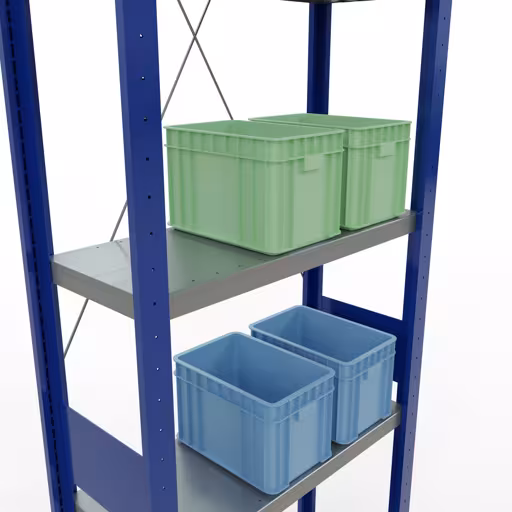 Immagine del prodotto n. 14 dell'articolo scaffale base, scaffale, sistema a innesto MULTIplus250, 3000 x 750 x 300 mm (AxLxP), 7 ripiani, traversa, RAL 5010 blu genziana/zincato/zincato Figura n. 14 dell'articolo scaffale base, scaffale, sistema a innesto MULTIplus250, 3000 x 750 x 300 mm (AxLxP), 7 ripiani, traversa, RAL 5010 blu genziana/zincato/zincato del gruppo di prodotti sistema a innesto della marca Schulte Lagertechnik