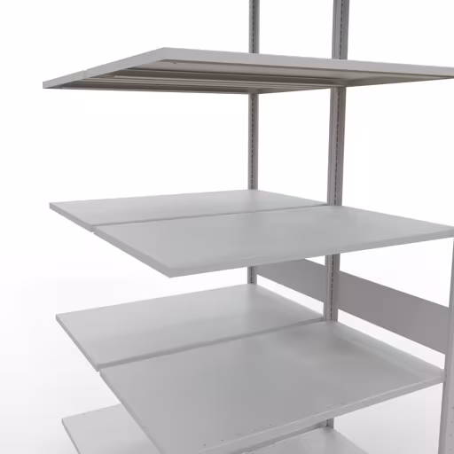 Étagère supplémentaire, étagère double, système d'étagères MULTIplus150, 3000 x 1000 x (2x600) mm (HxLxP), 2x7 étagères, barres de longueur, RAL 7035 gris clair de la catégorie étagère double avec le GTIN 4058255012602 Rayonnage supplémentaire, rayonnage double, système d'étagères MULTIplus150, 3000 x 1000 x (2x600) mm, 2x7 étagères, gris clair RAL 7035 de la marque Schulte Lagertechnik de la gamme de produits d'étagères