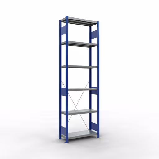 Figura n. 13 dell'articolo scaffale base, scaffale, sistema a innesto MULTIplus250, 2500 x 750 x 300 mm (AxLxP), 6 ripiani, traversa, RAL 5010 blu genziana/zincato/zincato del gruppo di prodotti sistema a innesto della marca Schulte Lagertechnik