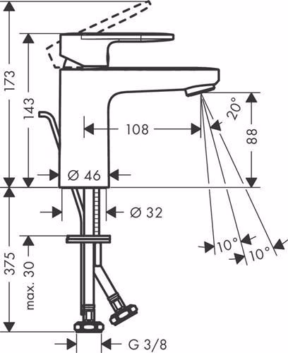 Technische Zeichnung 4038215 Hansgrohe miscelatore monocomando per lavabo VERNIS Blend 100 con scarico pop-up da 1 1/4 di pollice cromo