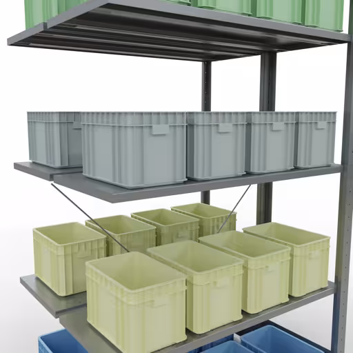 Immagine del prodotto n. 15 dell'articolo Ripiano aggiuntivo, ripiano doppio, sistema di scaffali MULTIplus150, 2000 x 1000 x (2x400) mm (AxLxP), 2x5 ripiani, traversa, zincato Figura n. 15 dell'articolo scaffale aggiuntivo, scaffale doppio, sistema di scaffali MULTIplus150, 2000 x 1000 x (2x400) mm (AxLxP), 2x5 ripiani, traversa, zincato dal gruppo di prodotti scaffali a scaffali della marca Schulte Lagertechnik