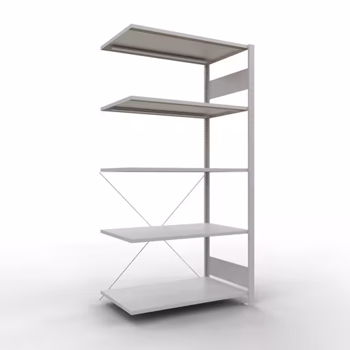 Scaffali aggiuntivi, scaffali, sistema a innesto MULTIplus150, 2000 x 1000 x 600 mm (AxLxP), 5 ripiani, traversa, RAL 7035 grigio chiaro di Schulte Lagertechnik Scaffale aggiuntivo, scaffale, sistema a innesto MULTIplus150, 2000 x 1000 x 600 mm (AxLxP), 5 ripiani, traversa, RAL 7035 grigio chiaro, ripiano aggiuntivo, art. n. 32665