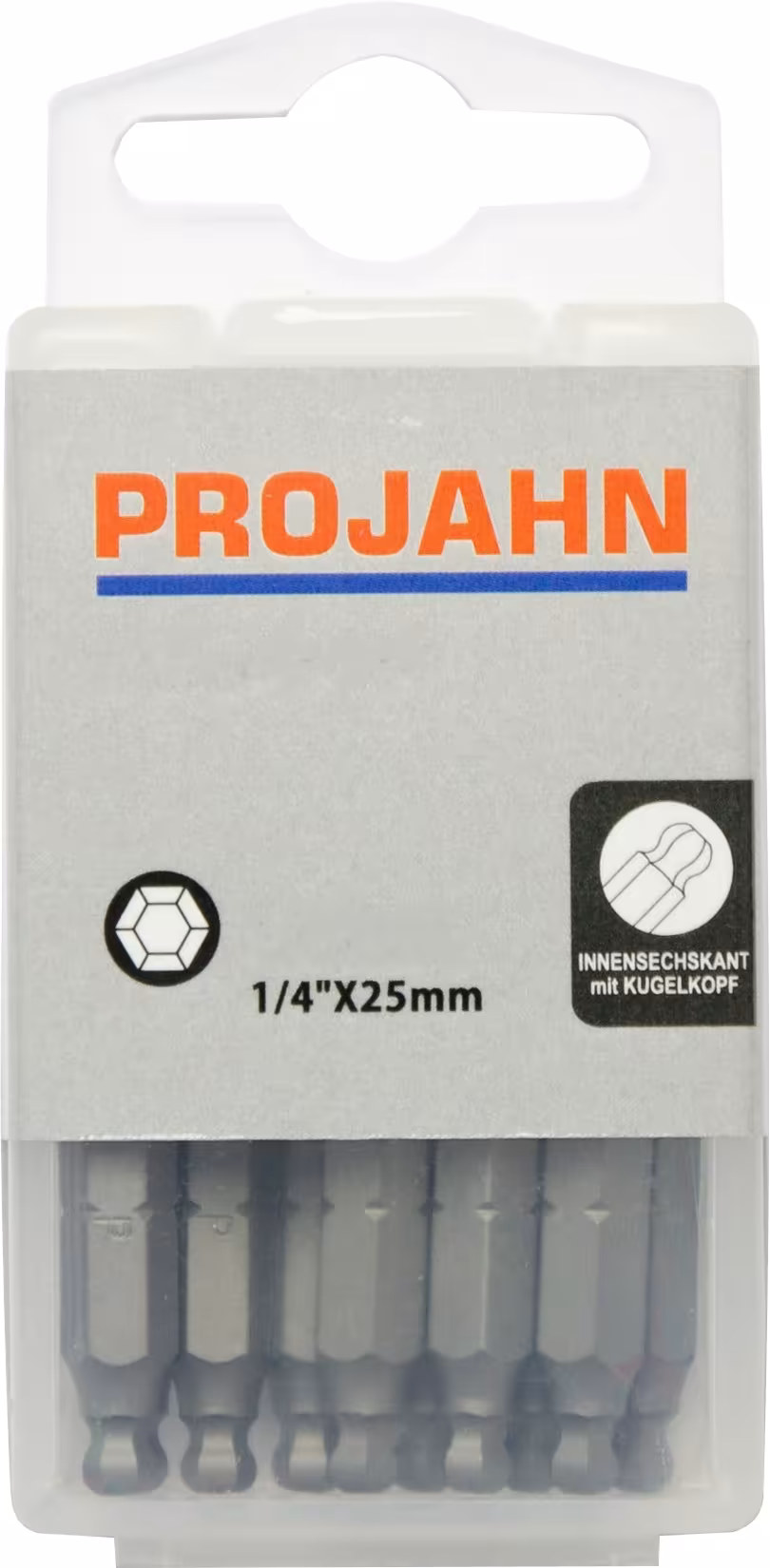 1/4" Kugelkopf Bit L25 mm 4 mm 10er Pack von der Marke PROJAHN Bit für Innen-6kant-Schrauben mit Kugelkopf 6,3 Typ Variante: 1/4" Kugelkopf Bit L25 mm 4 mm 10er Pack aus der Kategorie Bits & Bithalter mit der Artikelnr. 2784-10