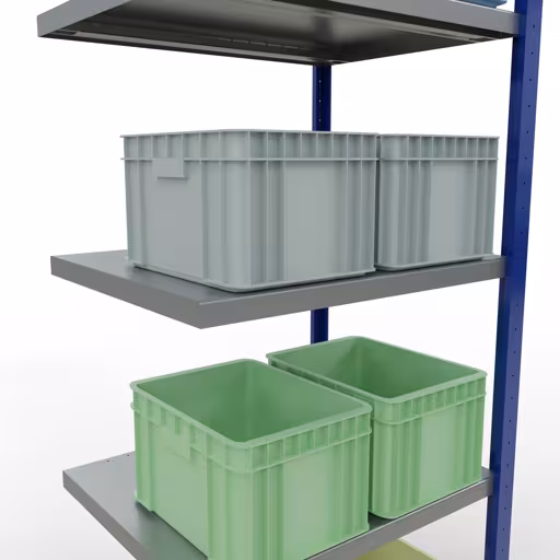 Image du produit n° 14 de l'article Rayonnage complémentaire, rayonnage à étagères, système enfichable MULTIplus250, 2000 x 750 x 600 mm, 5 étagères, barres longitudinales, RAL 5010 bleu gentiane/galvanisé/galvanisé Figure n° 14 de l'article, Étagère MULTIplus250 système enfichable, 2000 x 750 x 600 mm, 5 étagères, RAL 5010 bleu gentiane/galvanisé/galvanisé du groupe de produits système enfichable de Schulte Lagertechnik.