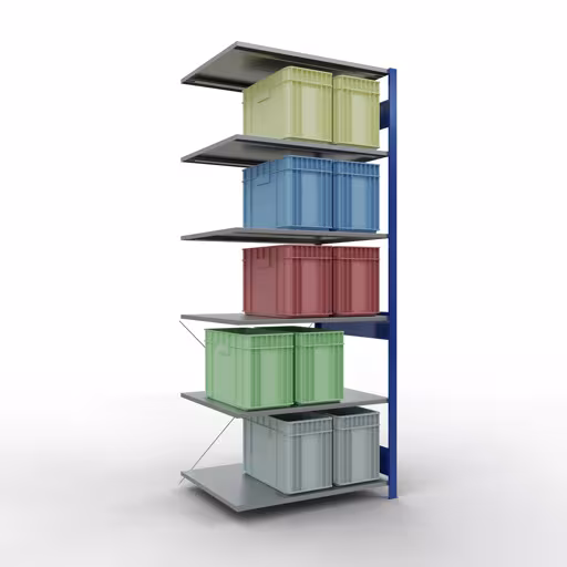 Rayonnage supplémentaire, étagère, système enfichable MULTIplus150, 2500 x 1000 x 800 mm (HxLxP), 6 étagères, traverse, RAL 5010/galvanisé de la catégorie des étagères supplémentaires avec le GTIN 4004514279293 Rayonnage supplémentaire, étagère, système enfichable MULTIplus150, 2500 x 1000 x 800 mm, 6 étagères, traverse, RAL 5010/galvanisé de la marque Schulte Lagertechnik de la gamme de produits du système enfichable