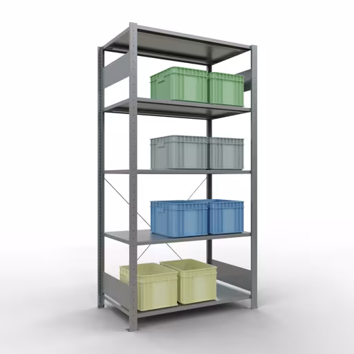 Étagère de base, étagère, système enfichable MULTIplus150, 2000 x 1000 x 600 mm (HxLxP), 5 étagères, traverse, galvanisée - Expressline avec le numéro d'article. 12760-K Étagère de base, étagère, système enfichable MULTIplus150, 2000 x 1000 x 600 mm, 5 étagères, galvanisé - Expressline de Schulte Lagertechnik de la catégorie des systèmes enfichables