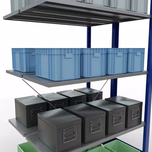 Rayonnage supplémentaire, rayonnage double, système d'étagères MULTIplus150, 2000 x 1000 x (2x400) mm (HxLxP), 2x5 tablettes, traverse, RAL 5010 bleu gentiane de la catégorie rayonnage double avec le GTIN 4004514293763 Rayonnage supplémentaire, rayonnage double, système d'étagères MULTIplus150, 2000 x 1000 x (2x400) mm, 2x5 étagères, RAL 5010 bleu gentiane de la marque Schulte Lagertechnik de la gamme de produits d'étagères