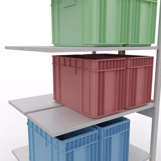 Une autre vue de l'article Tablette supplémentaire, tablette double, système d'étagères enfichables MULTIplus150, 2500 x 1000 x (2x400) mm (HxLxP), 2x6 tablettes, barres de longueur, RAL 7035 gris clair Une autre vue de l'article Étagère supplémentaire, étagère double, système d'étagères MULTIplus150, 2500 x 1000 x (2x400) mm, 2x6 étagères, RAL 7035 gris clair de la catégorie étagère