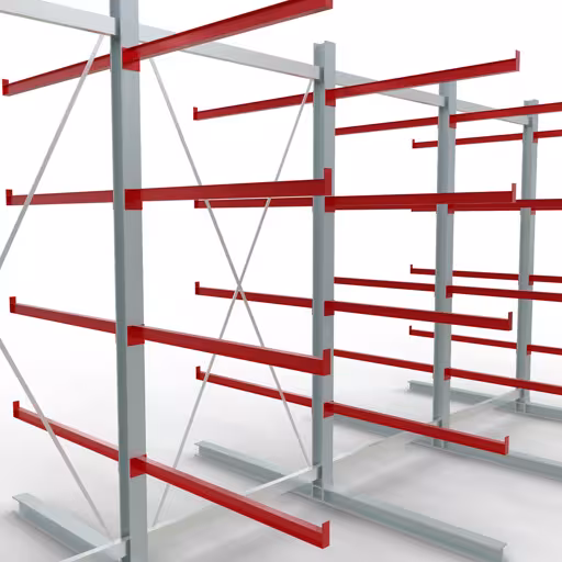 K 6000 Komplettregal, doppelseitig, 3000 x 6000 x 2x 1250 mm, RAL 7001 / RAL 3000, 5 Lagerebenen aus der Kategorie K6000 für schwere Güter mit der GTIN 4058255011353 K 6000 Komplettregal, doppelseitig, 3000 x 6000 x 2x 1250 mm, RAL 7001 / RAL 3000, 5 Lagerebenen von der Marke Schulte Lagertechnik aus der Produktreihe Kragarmregale