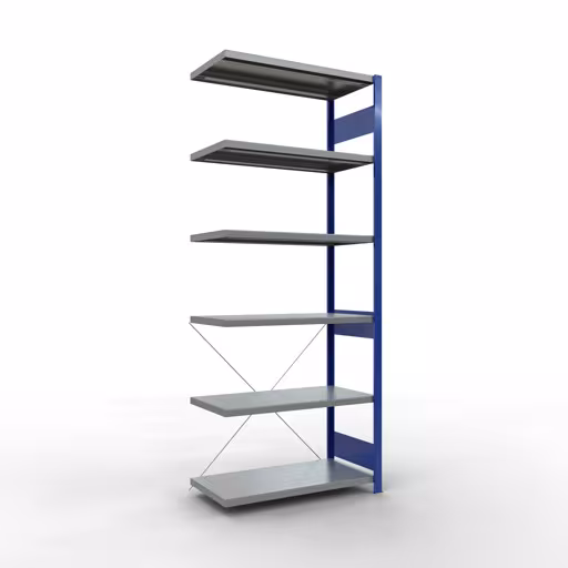 Rayonnage supplémentaire, étagère, système enfichable MULTIplus250, 2500 x 1000 x 500 mm, 6 étagères, traverse, RAL 5010 bleu gentiane/galvanisé de Schulte Lagertechnik avec le réf. 12956-B