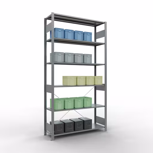 Une autre vue de l'article étagère de base système enfichable 2500x1300x400 mm, type 150 kg, galvanisée Une autre vue de l'article étagère de base du système enfichable 2500x1300x400 mm, type 150 kg, galvanisée de la catégorie du système enfichable