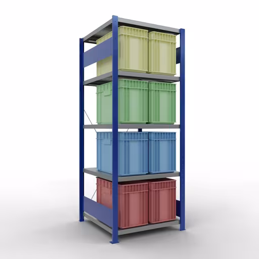 Étagère de base, étagère, système enfichable MULTIplus250, 2000 x 750 x 800 mm, 5 étagères, traverse, RAL 5010 bleu gentiane/galvanisé/galvanisé de Schulte Lagertechnik de la gamme de produits du système enfichable