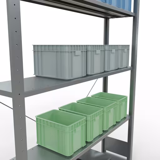 Représentation supplémentaire de l'article étagère de base du système enfichable 2000x1300x300 mm, type 150 kg, galvanisée Représentation supplémentaire de l'article Étagère de base du système enfichable 2000x1300x300 mm, type 150 kg, galvanisée à partir d'une étagère supplémentaire