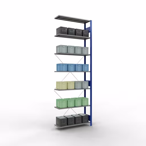 Immagine aggiuntiva dell'articolo Ripiano aggiuntivo, ripiano sistema a innesto MULTIplus150, 3000 x 1000 x 300 mm (AxLxP), 7 ripiani, traversa, RAL 5010/zincato da ripiano aggiuntivo
