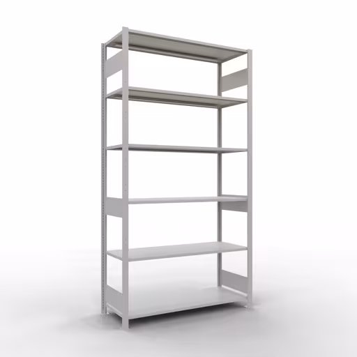 Étagère de base, étagère, système enfichable MULTIplus150, 2500 x 1300 x 500 mm (HxLxP), 6 étagères, barres de longueur, RAL 7035 gris clair, étagère de base, réf. 32651-130-LR