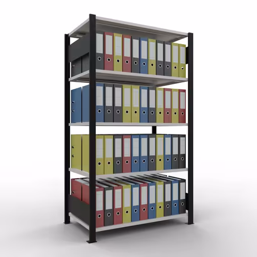 Autre vue de l'article, système d'étagères de bureau MULTIplus150, 1800 x 1000 x 600 mm, 5 étagères, barres de longueur, noir/gris clair de la catégorie étagères de bureau